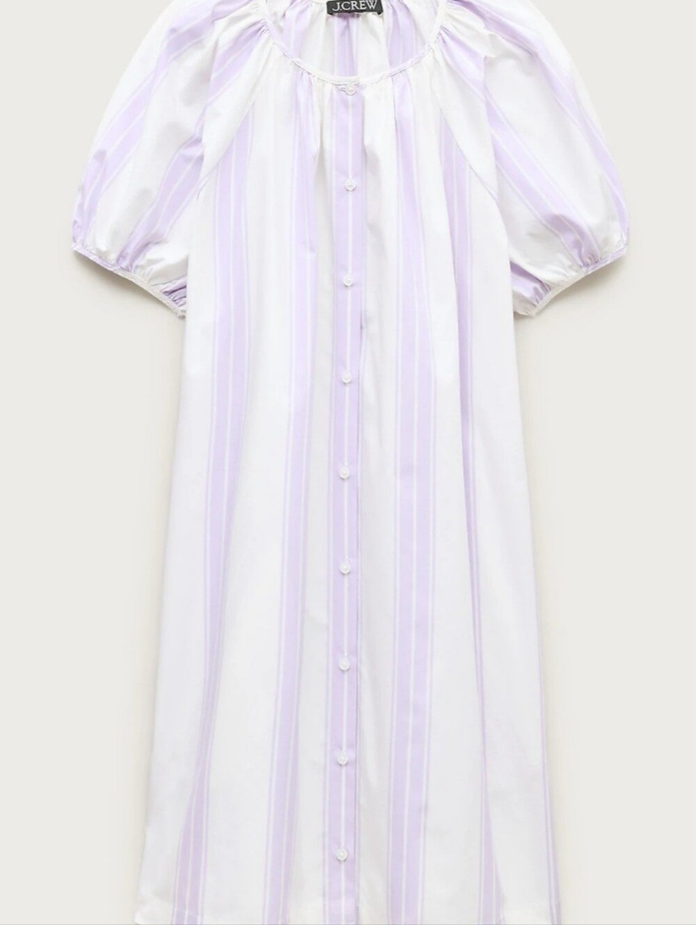 J. Crew White and Lilac Striped Puff-Sleeve Dress